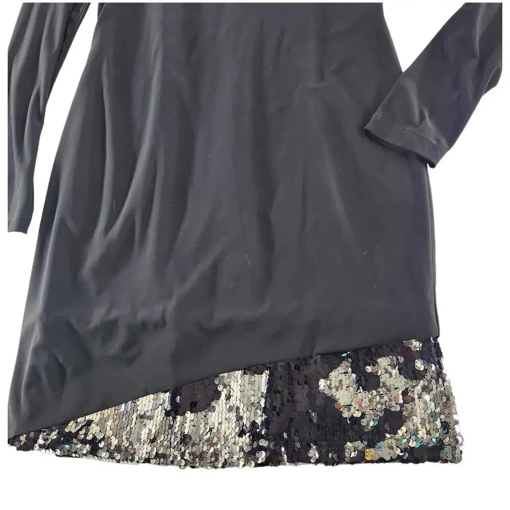 Betsy & Adam Womens Mini Cocktail Dress Size 6 Reversible Sequins Long Sleeve - Picture 9 of 11